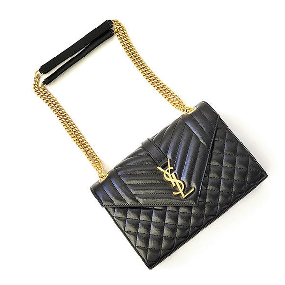 Saint Laurent Envelope Medium Chain Shoulder Bag Black Gold - Picture 3 of 5